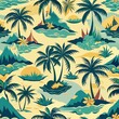 © fahmy - Seamless pattern of tropical islands dotted with palm trees, Generative AI
