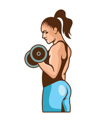 Canvas Print - gym emblem woman with dumbbell