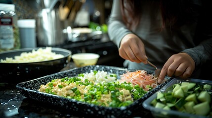 Chef preparing sushi ingredients for a cooking class
