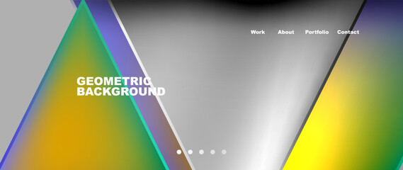 Poster - A vibrant geometric background featuring colorful triangles on a sleek gray backdrop. Perfect for electronic device logos or gadget fonts with a pop of electric blue and yellow