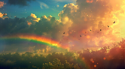 Wall Mural - rainbow in the field