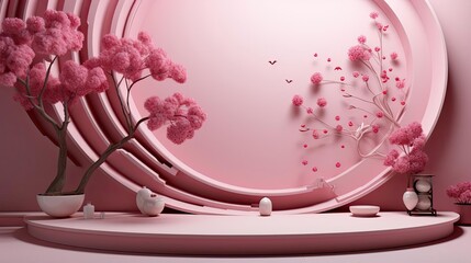 women's days concept with floral ornaments and pink background for 8 march women's day