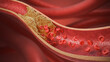 High Blood Cholesterol, Thickened Arteries and Veins, Red Blood Cells, 3d illustration.
