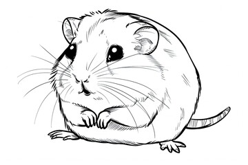 Wall Mural - Hamster illustration clear thick black outlines line art no missing arms no missing legs style raw vector lines