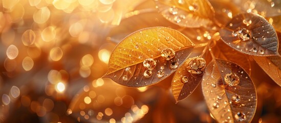 Sticker - A detailed shot focusing on a single leaf covered with tiny water droplets, creating a stunning visual effect