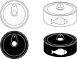 outline silhouette canned fish icon set