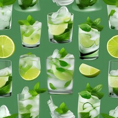 Wall Mural - Group of mojito glass splashes with mint leaves5