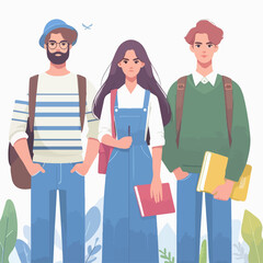 Canvas Print - set vector of male and female university students