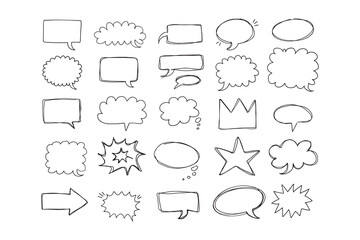 Wall Mural -  Speaking hand drawn doodle bubbles set. Talk clouds sketch frames. Speech thought Balloon shapes.