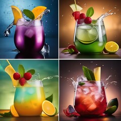 Sticker - Selection of rum cocktail splashes with tropical fruits2