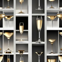Canvas Print - Collection of champagne flute splashes with sparkling wine2