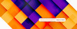 Colorfulness pops with orange and purple squares set on a white background. These vibrant hues of violet and magenta create a striking art piece with rectangular shapes