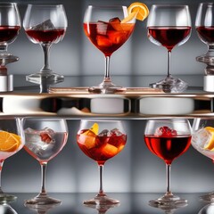 Wall Mural - Group of Negroni glass splashes with gin, vermouth, and Campari1