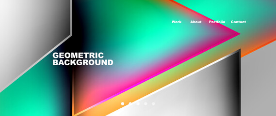Aufkleber - A rectangular geometric background featuring colorful triangles in magenta and electric blue on a white background. An electronic display device like a computer monitor with advanced technology