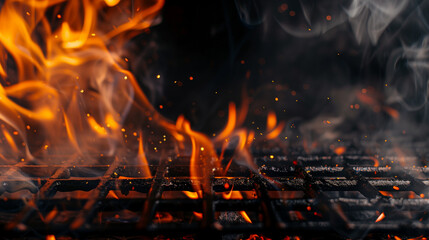 A grill with a lot of smoke and fire coming out of it