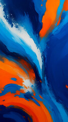 Abstract background of acrylic paint in blue, orange and yellow tones. Generative AI