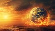 The earth is boiling by the sun, global warming crisis