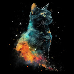Wall Mural - Galactic Watercolor Cat in Space

