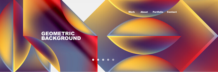 Aufkleber - A vibrant geometric background featuring circles and squares in liquid amber, electric blue, and orange colors. Reminiscent of automotive lighting, drinkware, and glassware designs