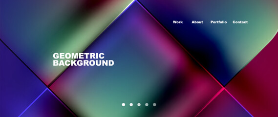Poster - An electronic device displaying a vibrant geometric background with shades of azure, electric blue, purple, and green in triangular and rectangular shapes
