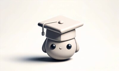 Wall Mural - Adorable character wearing a square graduation cap, big, round eyes, and a tiny smile.