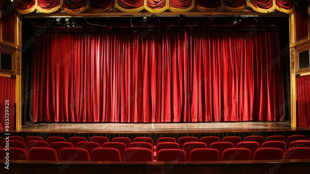 Ornate theater stage with red curtains and gold accents Stock Photo ...