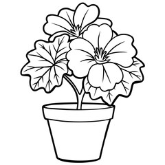 Geranium flower plant outline illustration coloring book page design, Geranium flower plant black and white line art drawing coloring book pages for children and adults