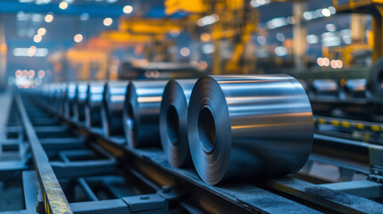 a conveyor belt with a long black roll of metal on it