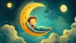 breathing animation, Kids lullaby cartoon sleeping on moon, looped video background. cartoons. Illustrations