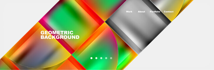 Aufkleber - Vibrant geometric shapes in various tints and shades of magenta, including squares, rectangles, triangles, and circles, create a symmetrical pattern on a white background