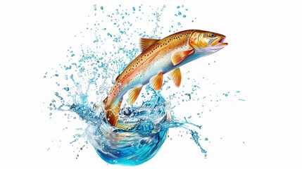 Wall Mural - fish jumping out of the water on white background. fish. Illustrations