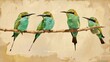 Green Bee-eater Birds in Thailand and Southeast Asia. animals. Illustrations