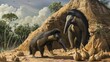 Giant Anteater (Myrmecophaga tridactyla) foraging and feeding in termite mound, Mato Grosso, Brazil. animals. Illustrations