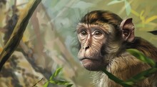 Southern Pig-tailed Macaque Portrait. Animals. Illustrations