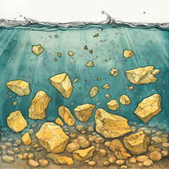 Gold ore under the water