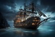 © SarangaIsuru - A very scary pirate ship traveling in the night sea