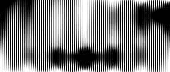 Poster - Line halftone gradient texture. Vibrating vertical gradation background. Repeated stripe pattern backdrop. Black parallel thin and thick stroke moire backdrop for overlay, print, cover. Vector