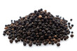 A pile of black pepper seeds on a white surface. Suitable for food and spice concepts