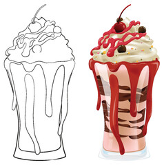 Wall Mural - Vector illustration of a sundae, sketched and colored.