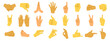 © Larisa Vladimirova - A set of hand gestures demonstrating different emotions. A set of reactions for different situations. Signs conveying mood for social media. Language of the deaf and dumb. Vector illustration