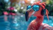 © sorapop - Flamingo in sunglasses and headphones, enjoying beats, beside a pool under the summer sun, cheerful and lively, AI Generative