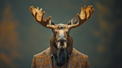 Wall Mural - Portrait of a Moose in an elegant business suit, captured in a professional photo studio setting, refined and commanding presence, AI Generative