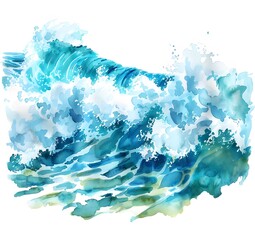 Wall Mural - watercolor, ocean wave clipart, white background