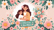 © EdwinGrandas - Banner de mídia social Feliz Dia das Mães no Brasil. Mãe e filha juntas cercadas por flores da primavera e uma placa de Feliz Dia das Mães. Happy mothers day card