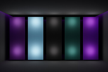 Fototapete - 3D illustration of bright stripes burning on black isolated background. Bright rectangle for design
