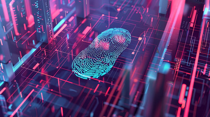 Poster - A computer chip with a red and orange fingerprint on it