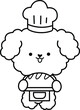a vector of a cute poodle baking a bread in black and white colouring