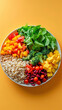 Vegetarian dinner plate with balanced portions of grains legumes and vegetables vibrant colors healthy eating concept