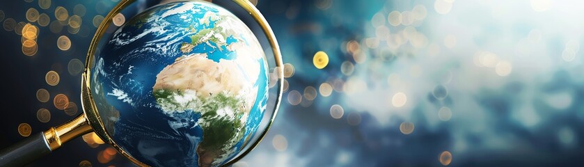 magnifying glass with earth globe, searching data concept.