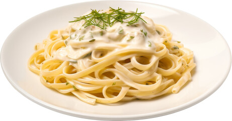 Wall Mural - cream white sauce spaghetti cabonara isolated on white or transparent background,transparency 